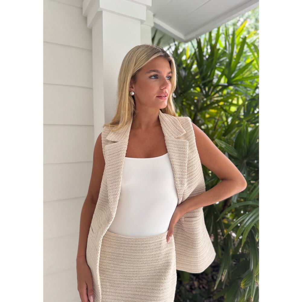 Mon Renn Anthropologie Inca Vest Texture Crochet Casual Boho Ecru NWT Small